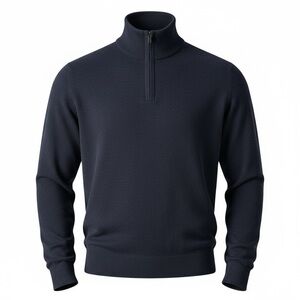 Banana Republic Factory Men's Navy Merino‎ Wool Blend Half Zip Sweater - Large